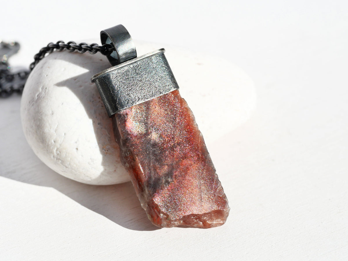 Large Purple Haze Sunstone Necklace Raw Gemstone Jewlery