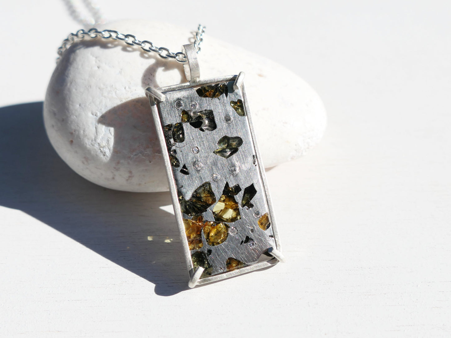 Pallasite Meteorite Pendant unique space jewelry