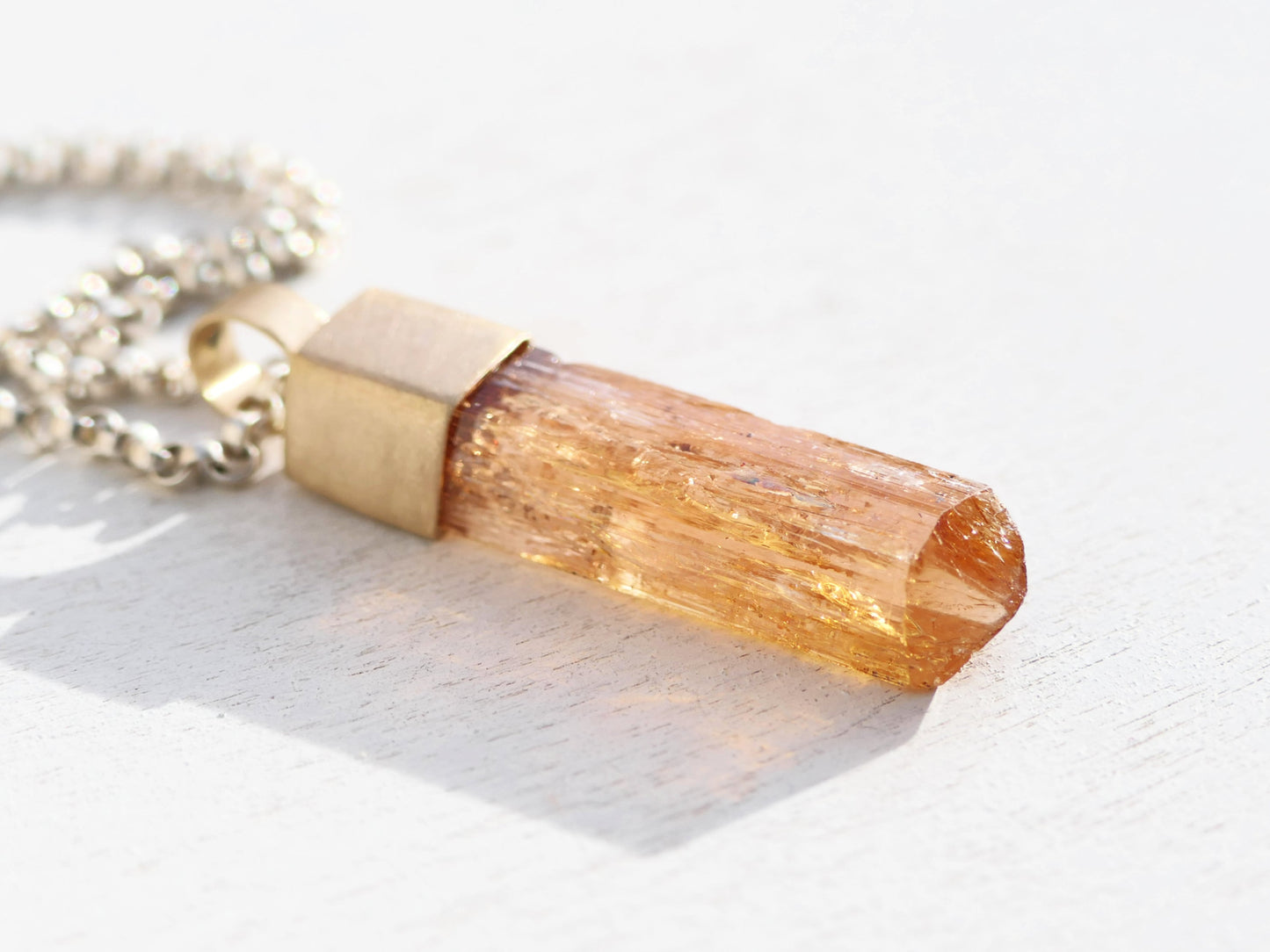 Imperial Topaz Pendant 14k Gold - Large Crystal Necklace
