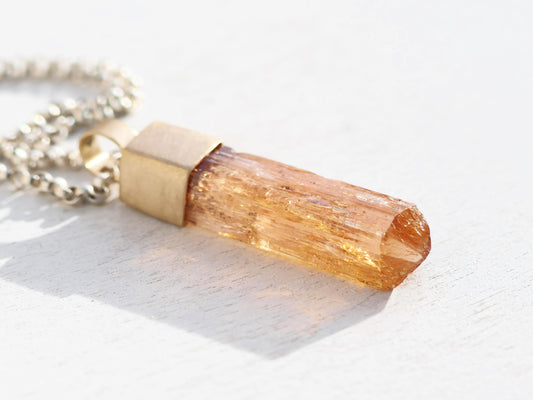 Imperial Topaz Pendant 14k Gold - Large Crystal Necklace