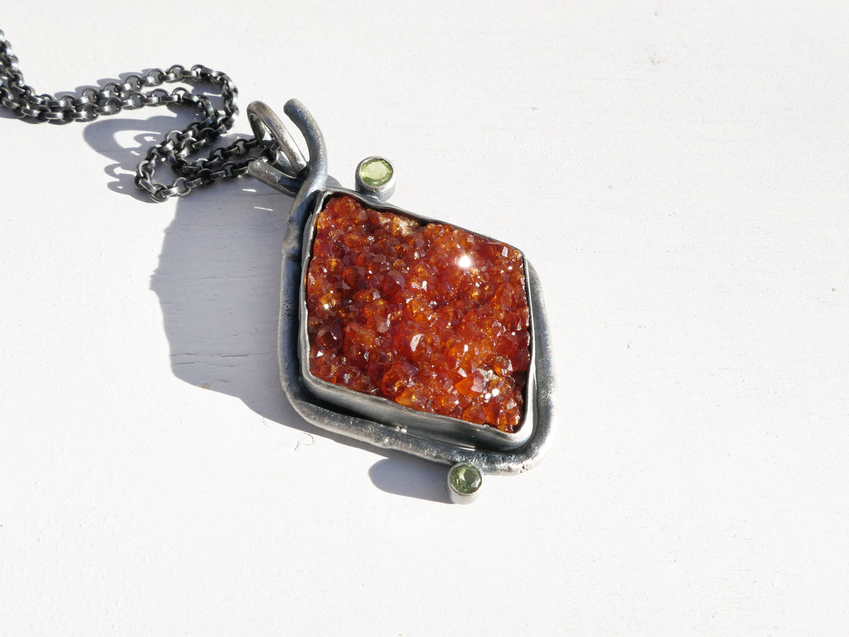garnet crystal druzy and peridot necklace gemstone jewelry