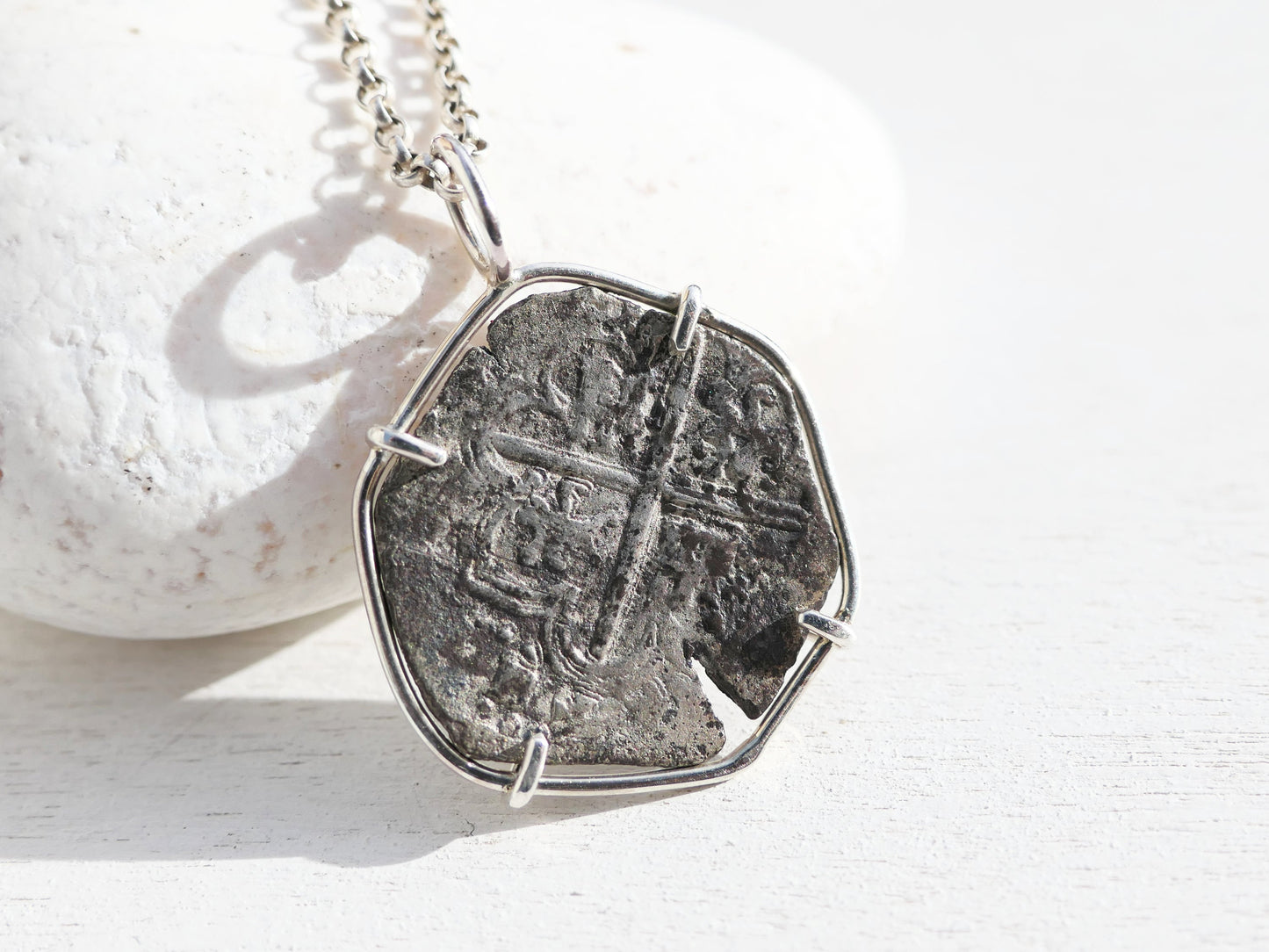 cob coin set in sterling silver