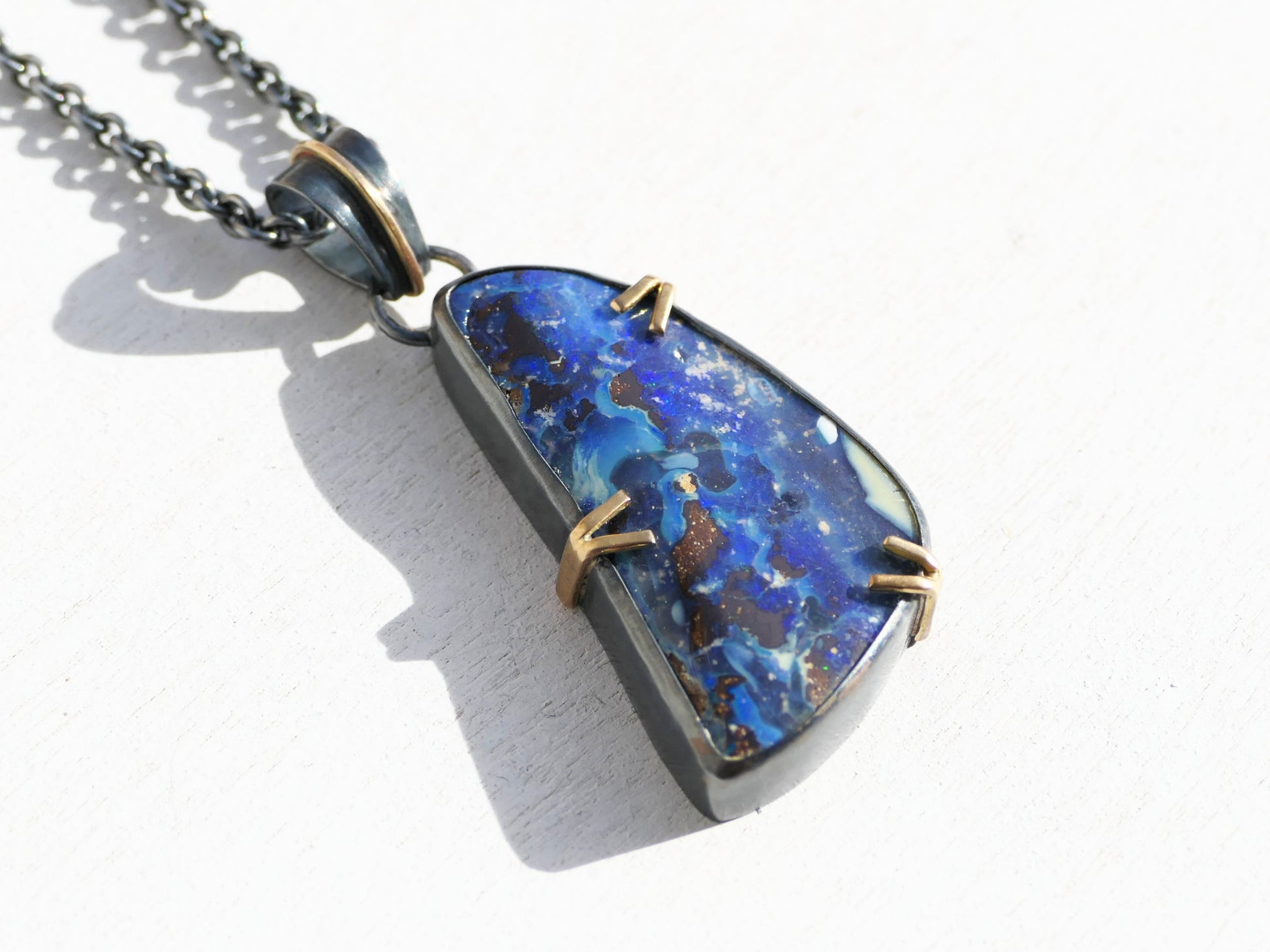 Large Blue Boulder Opal Pendant