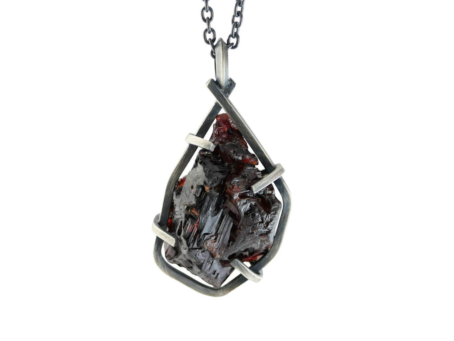 Large Etched Garnet Crystal Pendant: Uncut Red Garnet Necklace for Men and Women