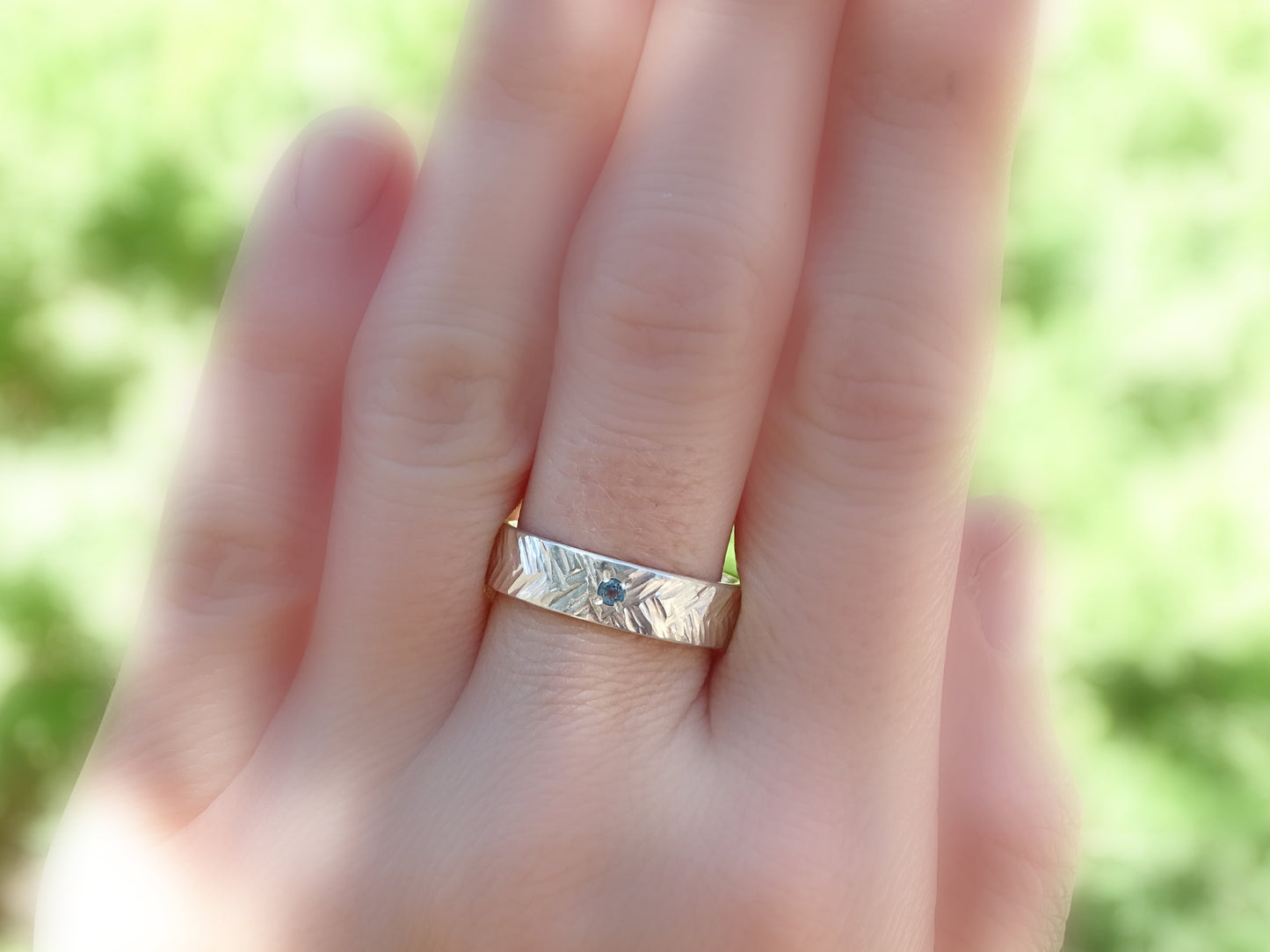 herringbone ring with gemstone