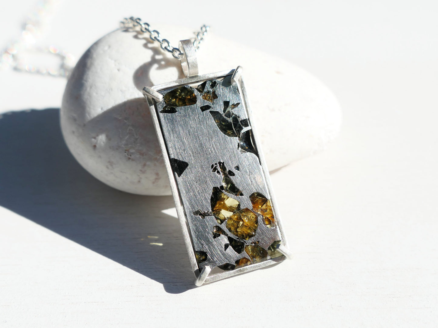 Pallasite Meteorite Pendant Charm with diamonds