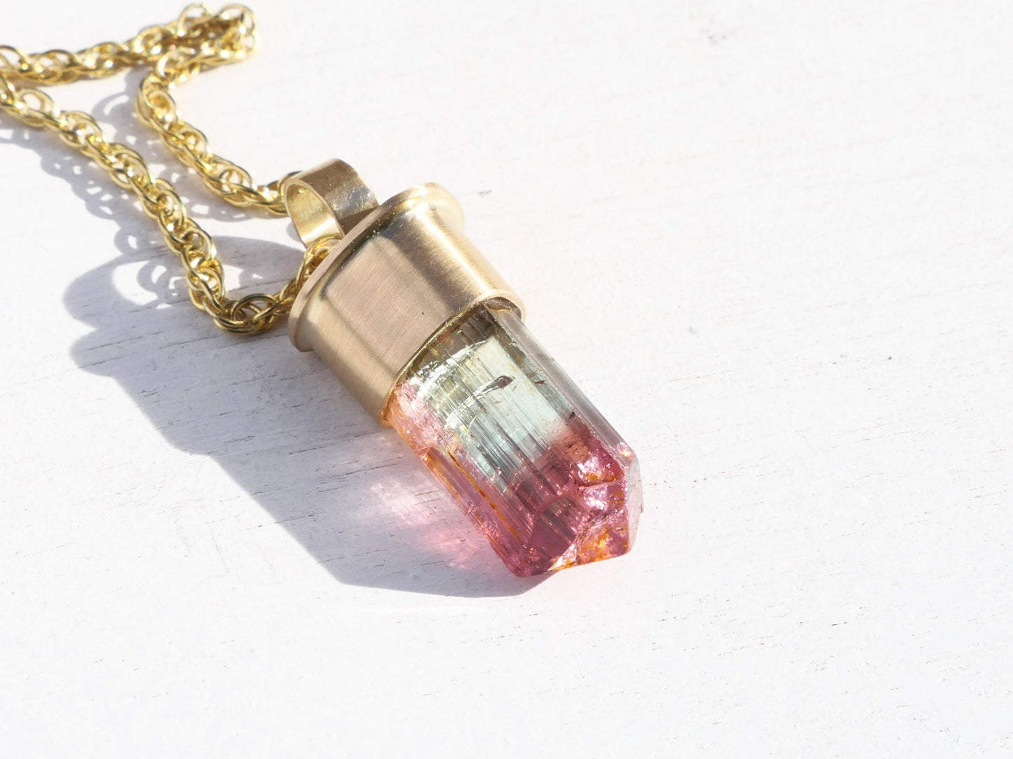 facet grade tourmaline crystal handmade pendant 14K gold
