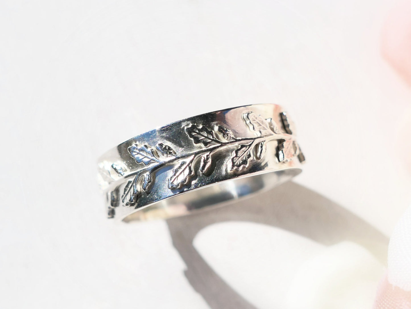 sterling silver oak leaf engagement ring