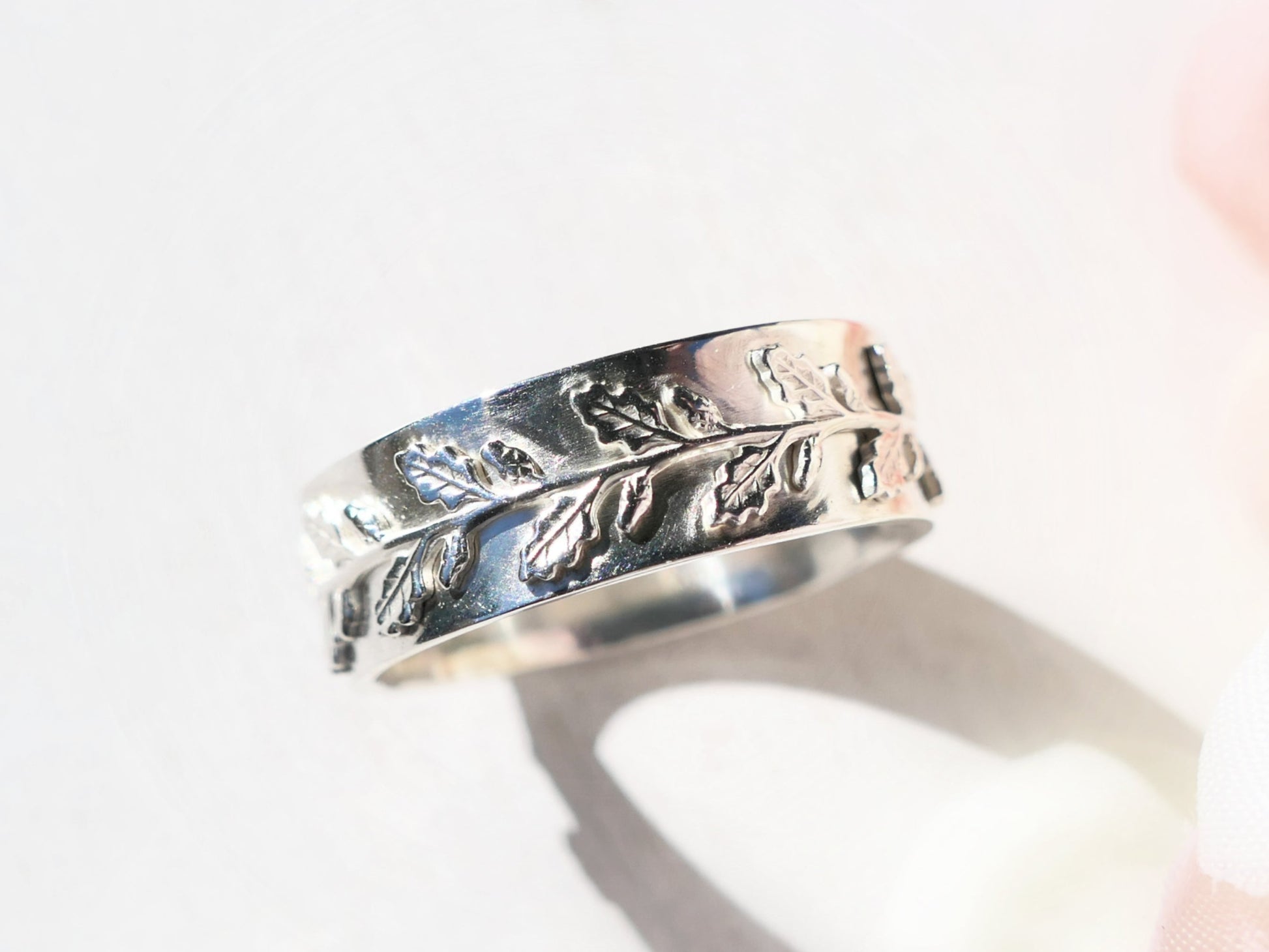 sterling silver oak leaf engagement ring