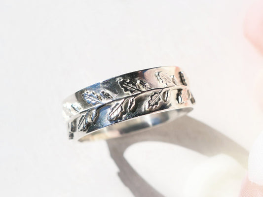 sterling silver oak leaf engagement ring