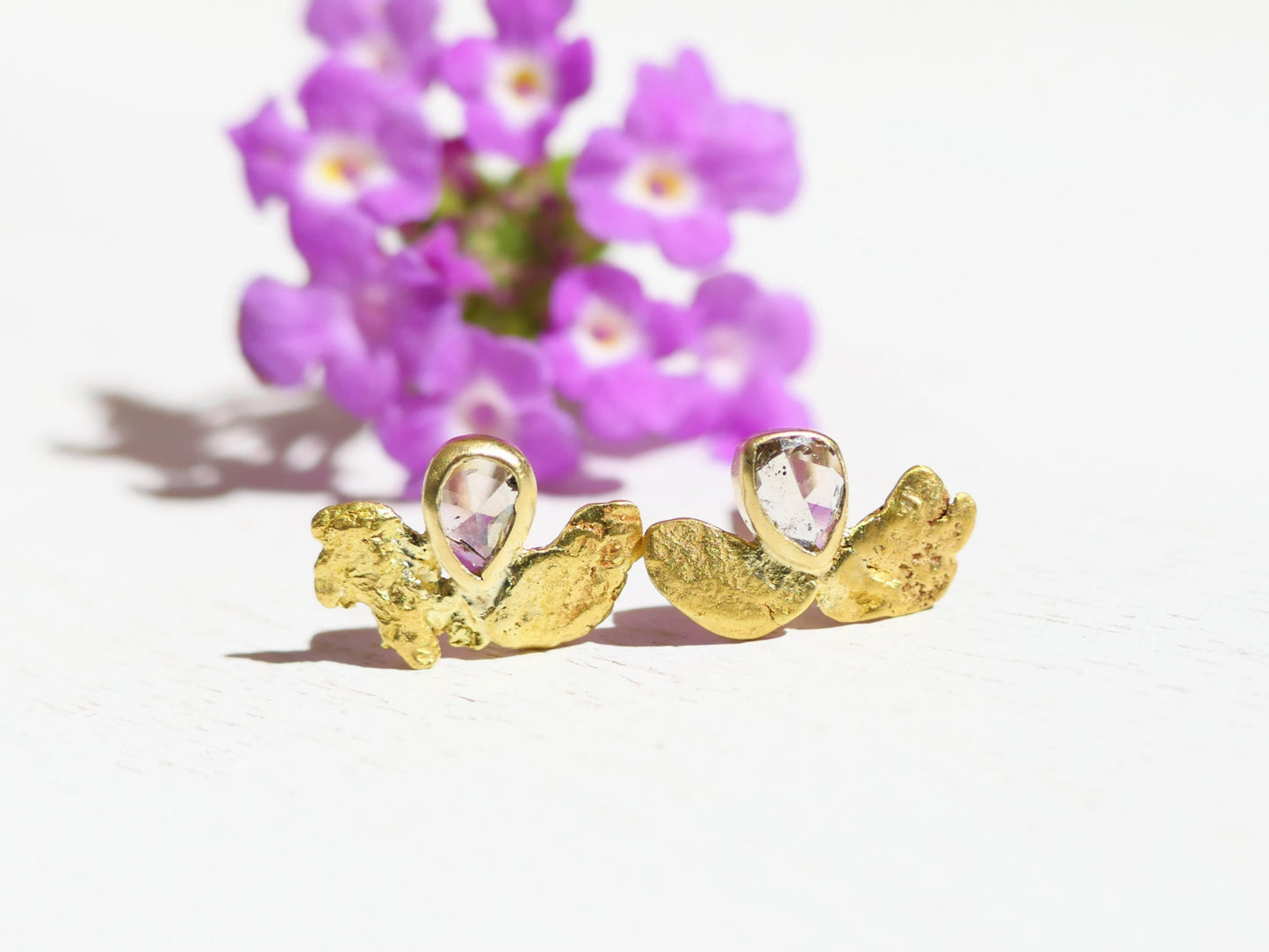 Gold nugget earrings with rose cut diamonds