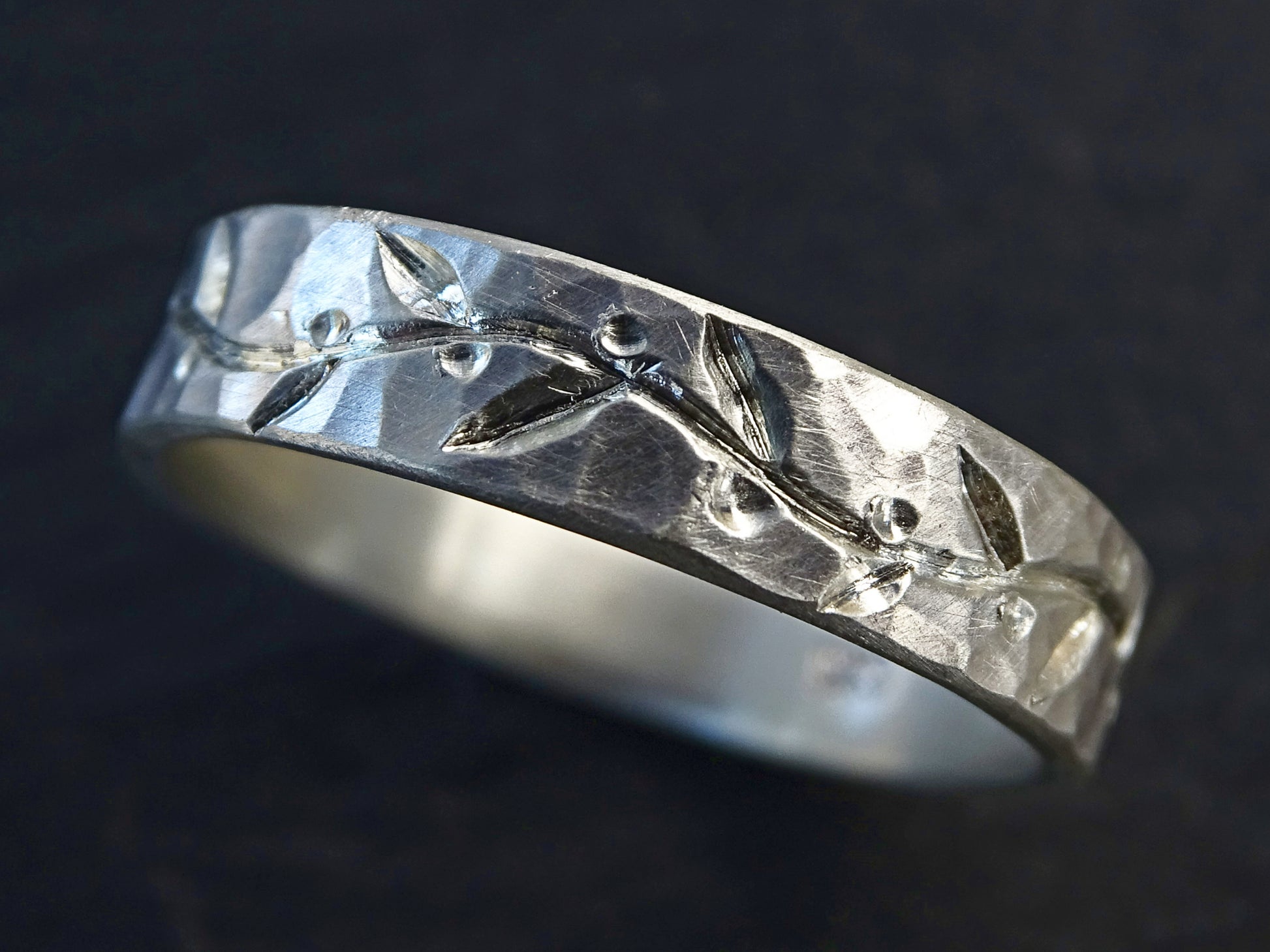 hand engraved silver vine ring - CrazyAss Jewelry Designs