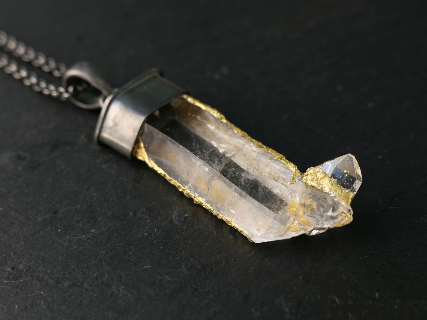 gold quartz crystal necklace