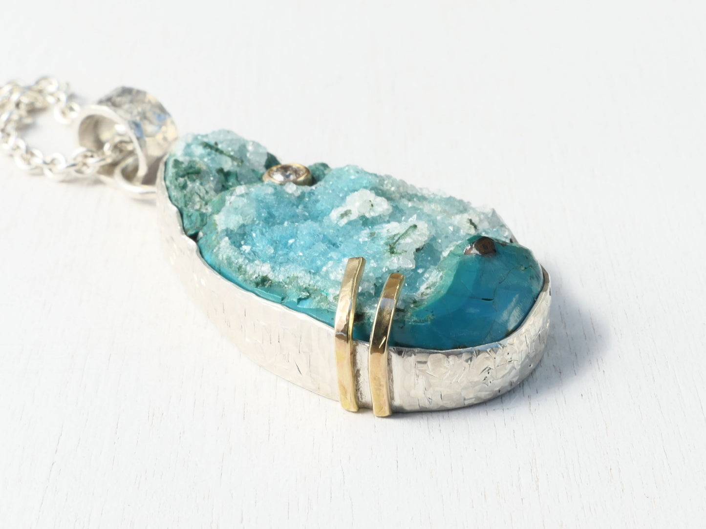 uncut quartz on chrysocolla refined specimen