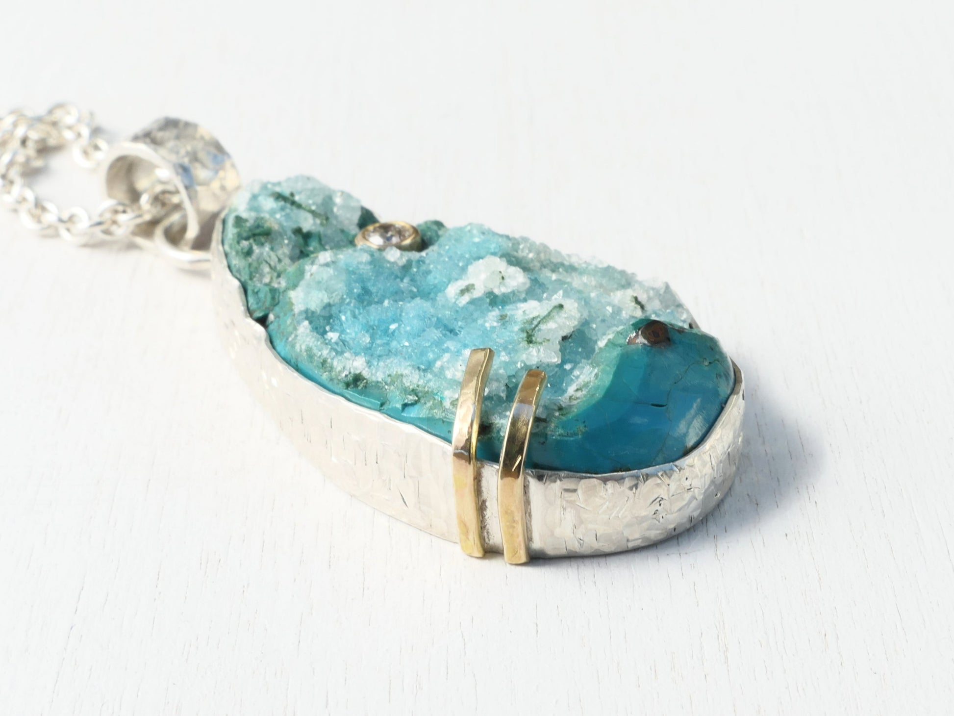 uncut quartz on chrysocolla refined specimen