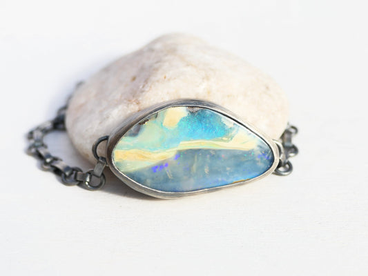 Australian Boulder Opal Bracelet Sterling Silver Chain Bracelet