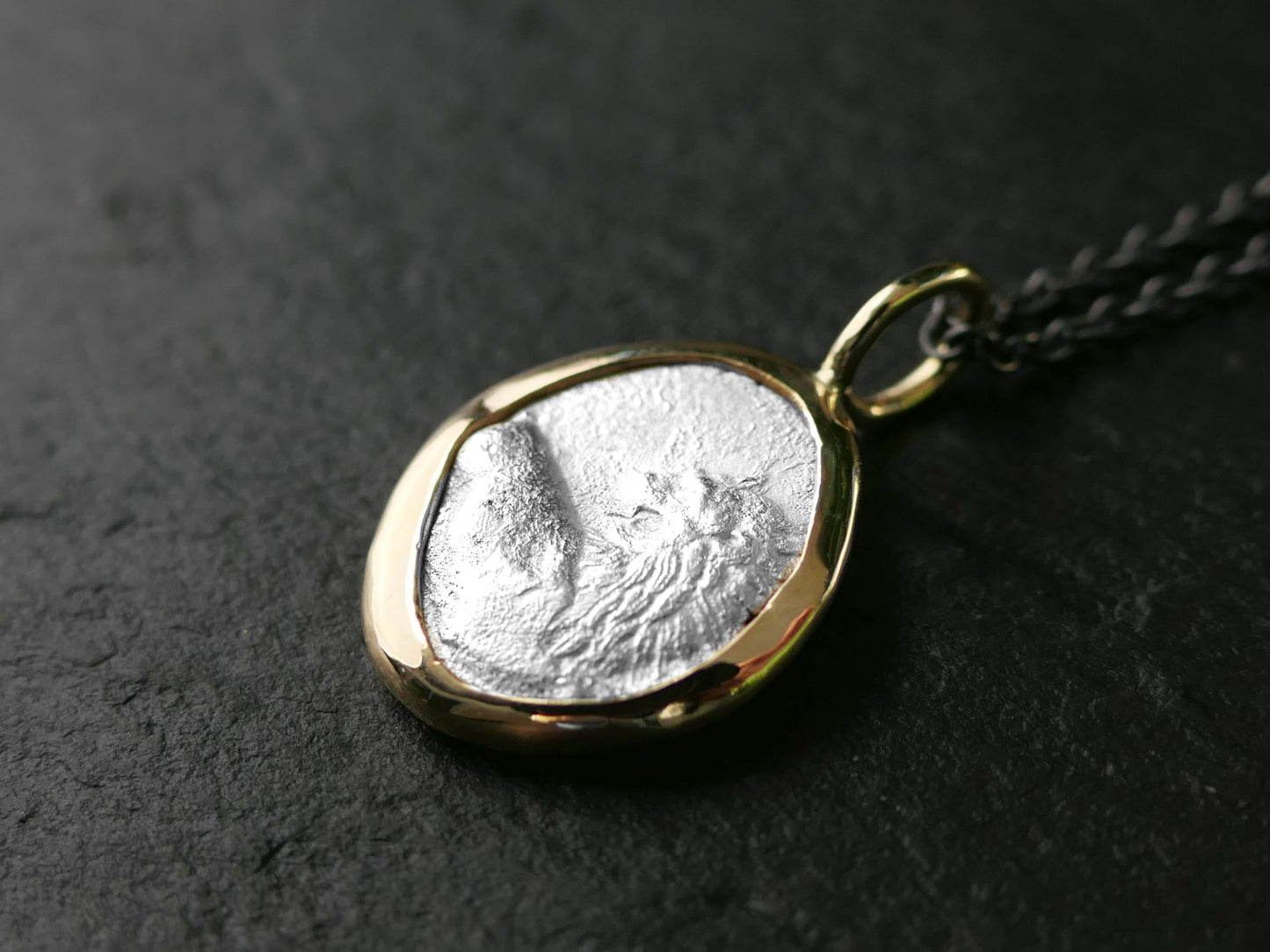 ancient Greek coin necklace 14k yellow gold, Chersonesos silver coin