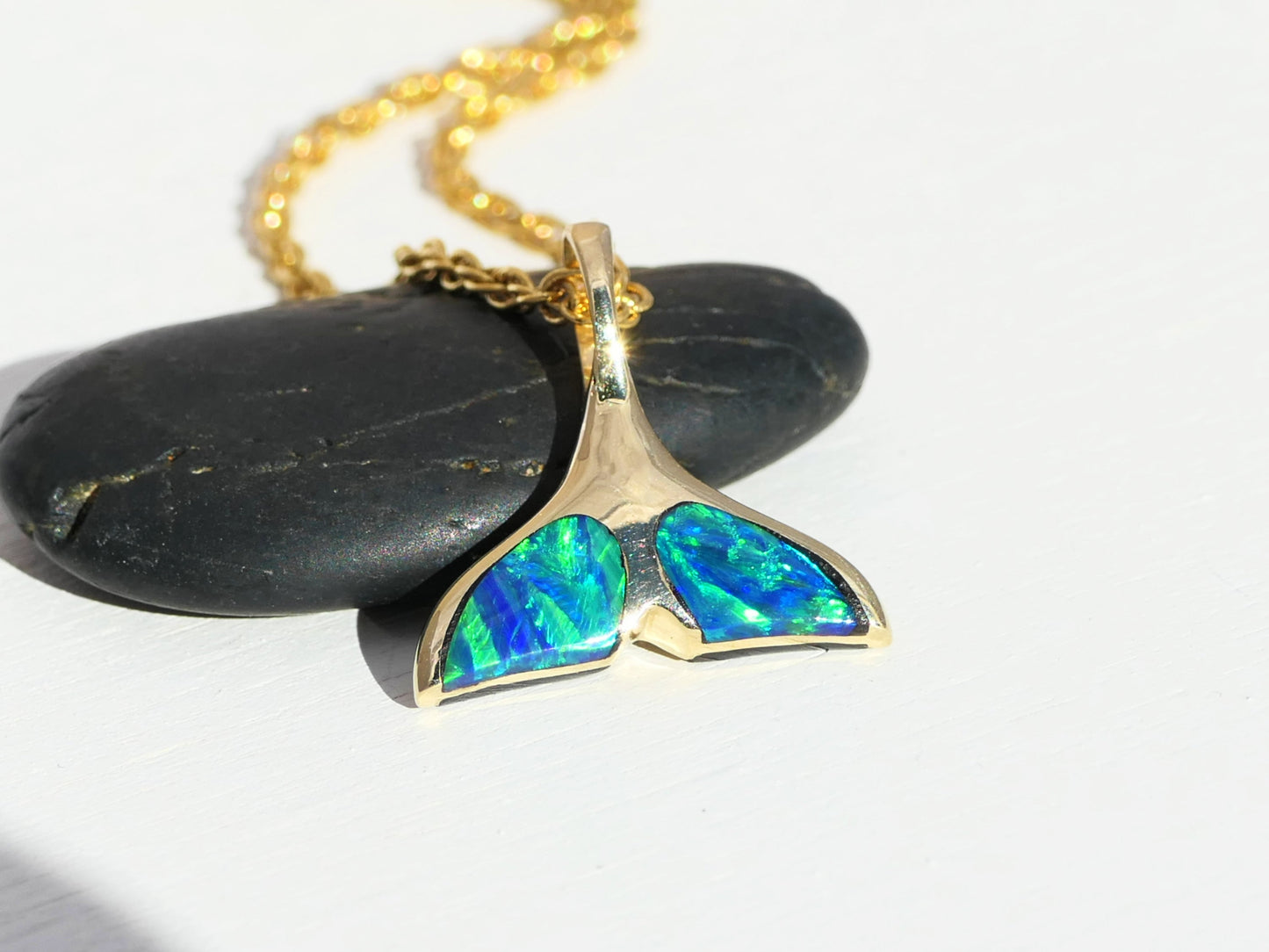 solid 14k gold whale tail pendant