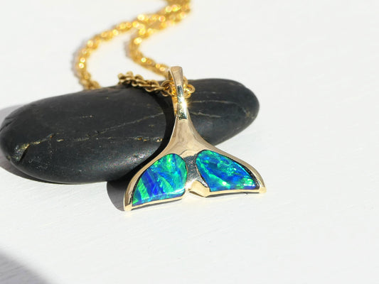 solid 14k gold whale tail pendant