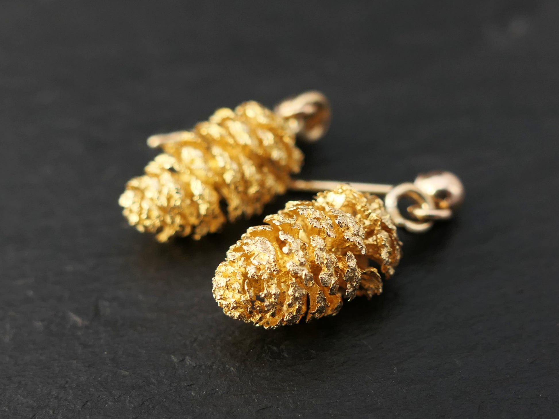 realistic gold pine cone earrings