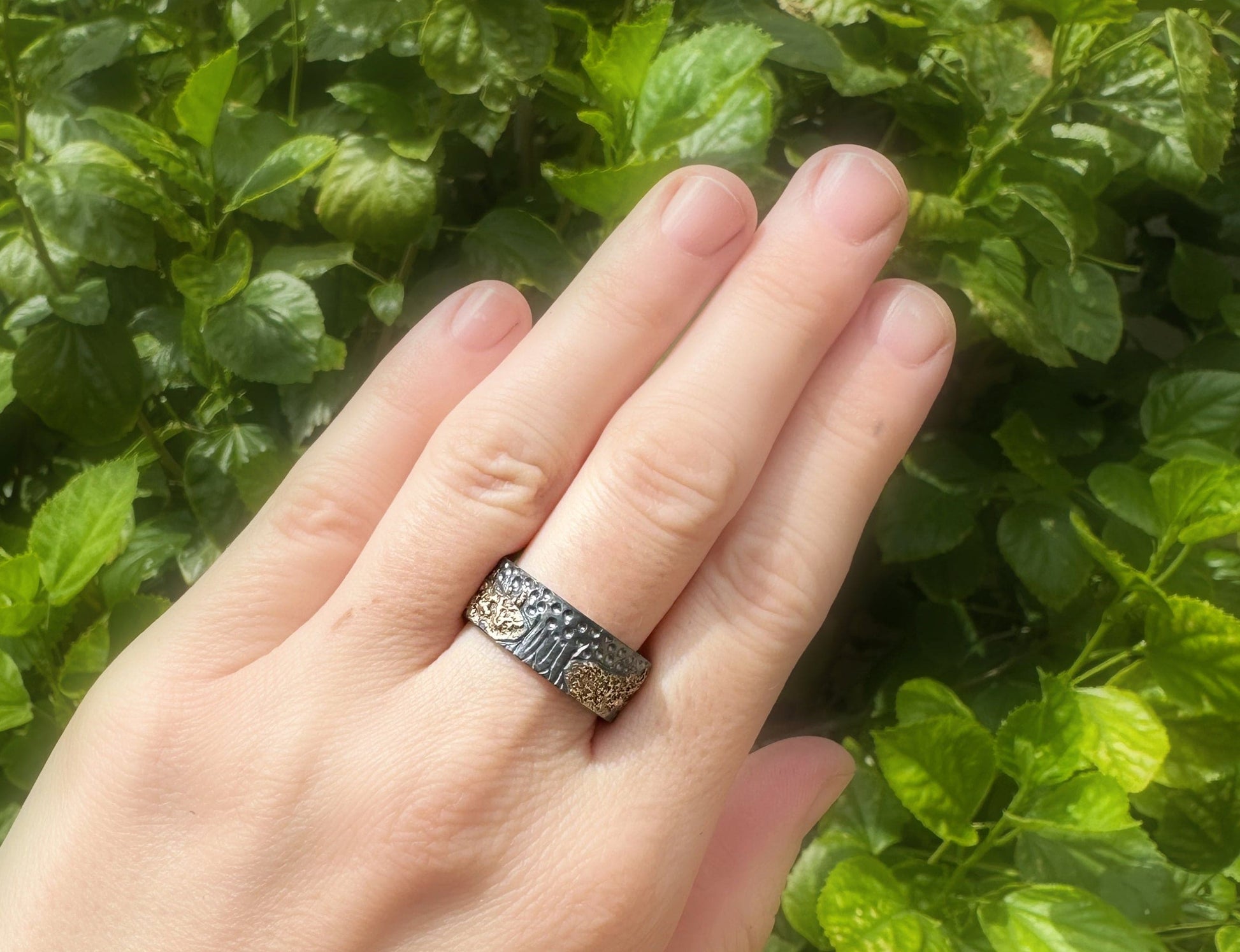 black silver and 14k gold tree of life ring