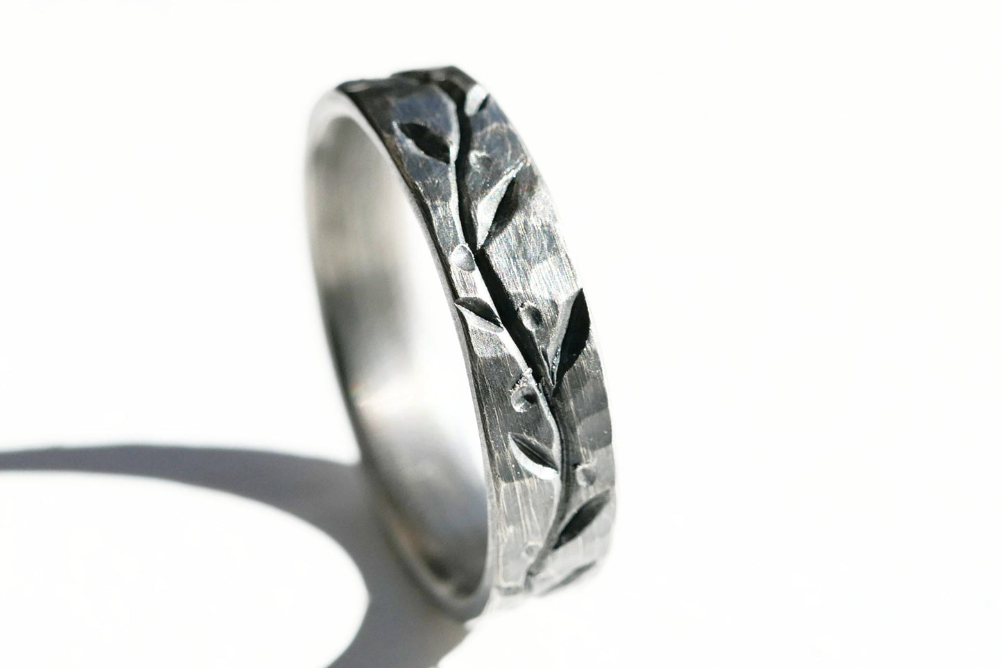 hand engraved silver vine ring - CrazyAss Jewelry Designs