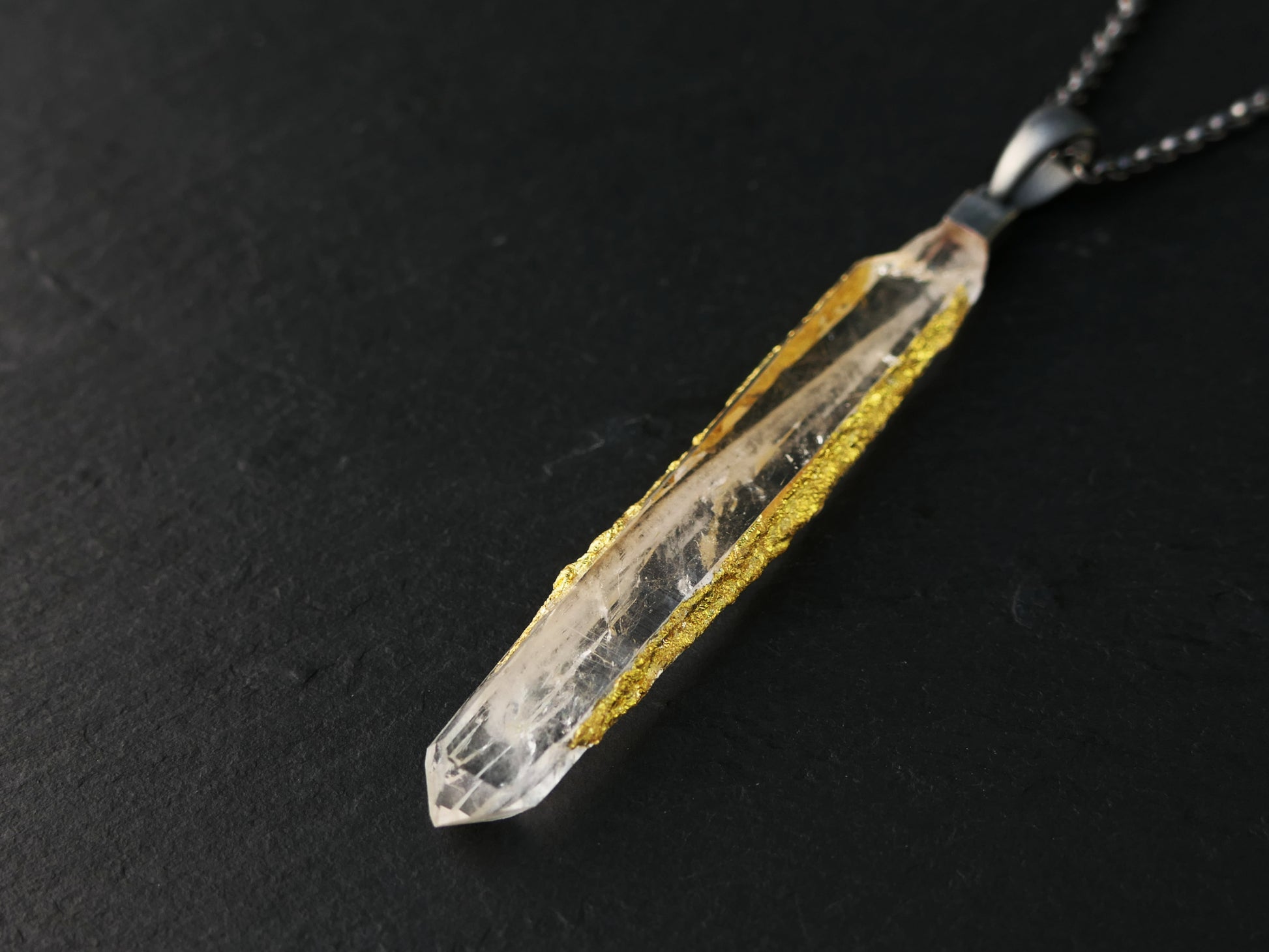 quartz crystal pendant, gold quartz necklace