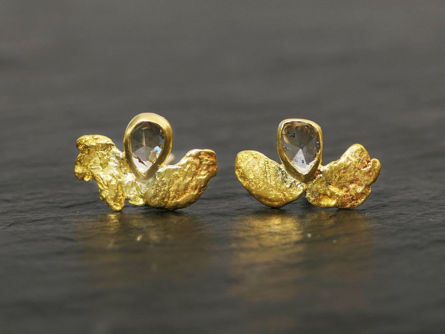 Gold nugget earrings Rose Cut Diamond Earring Studs