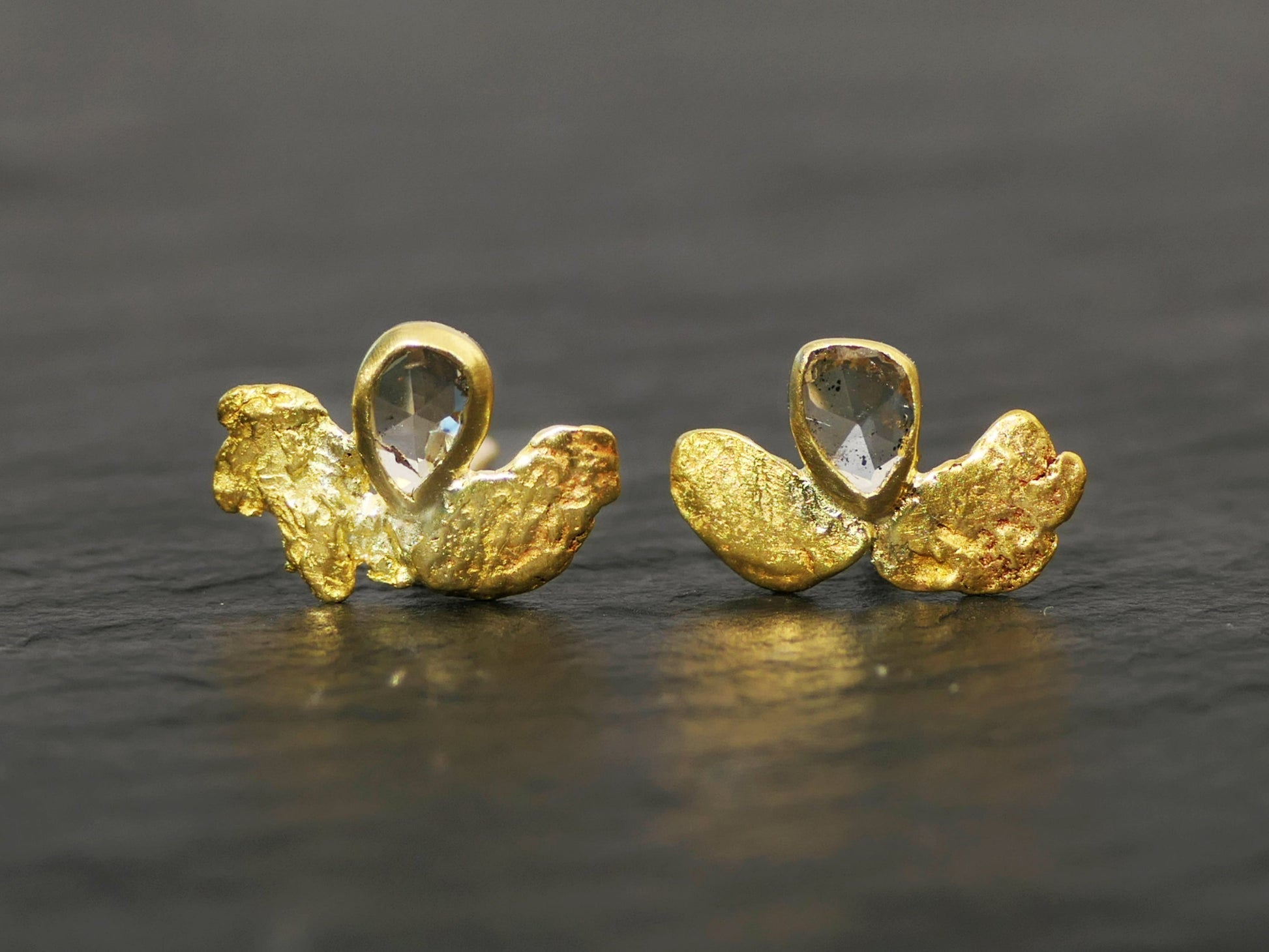 Gold nugget earrings Rose Cut Diamond Earring Studs