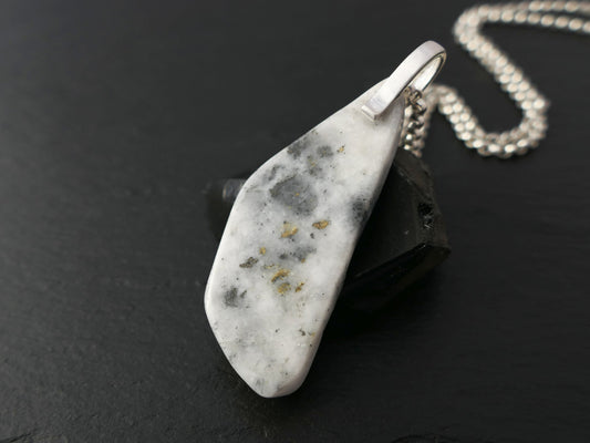 Arizona gold in quartz necklace with sterling silver chain, featuring natural gold-bearing quartz nugget pendant.