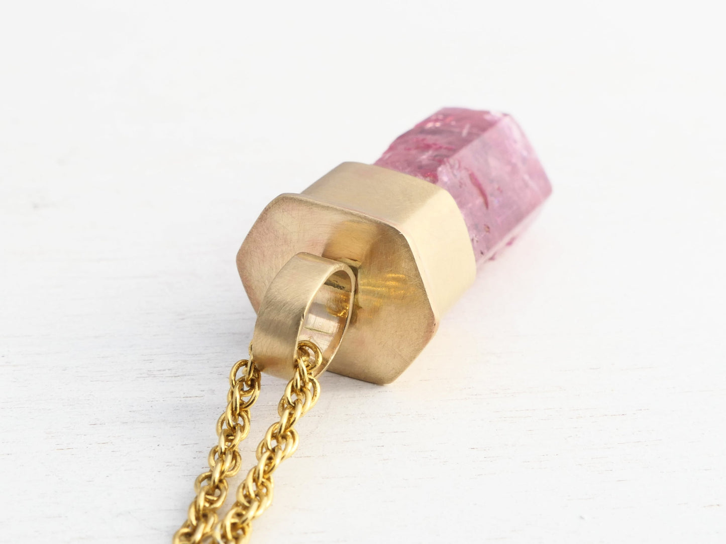 Natural Pink Tourmaline Crystal set in 14K Gold