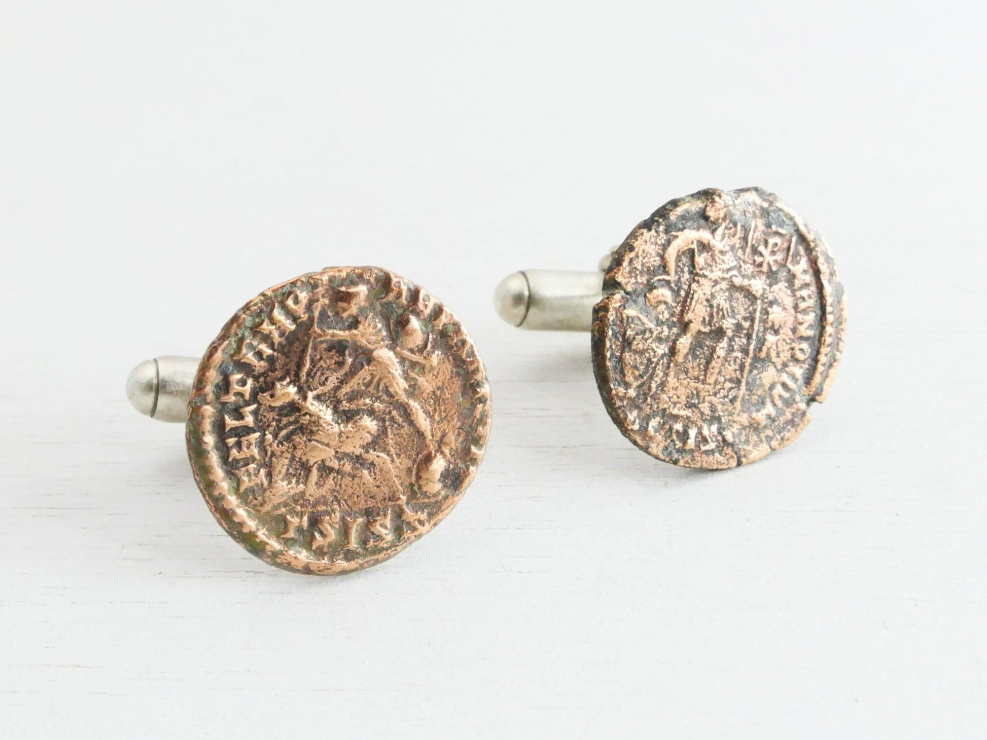 ancient Roman Empire coin cufflinks bronze sterling silver Constantius II
