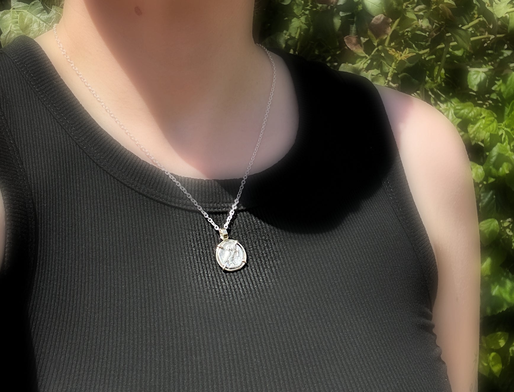 genuine athena owl coin necklace