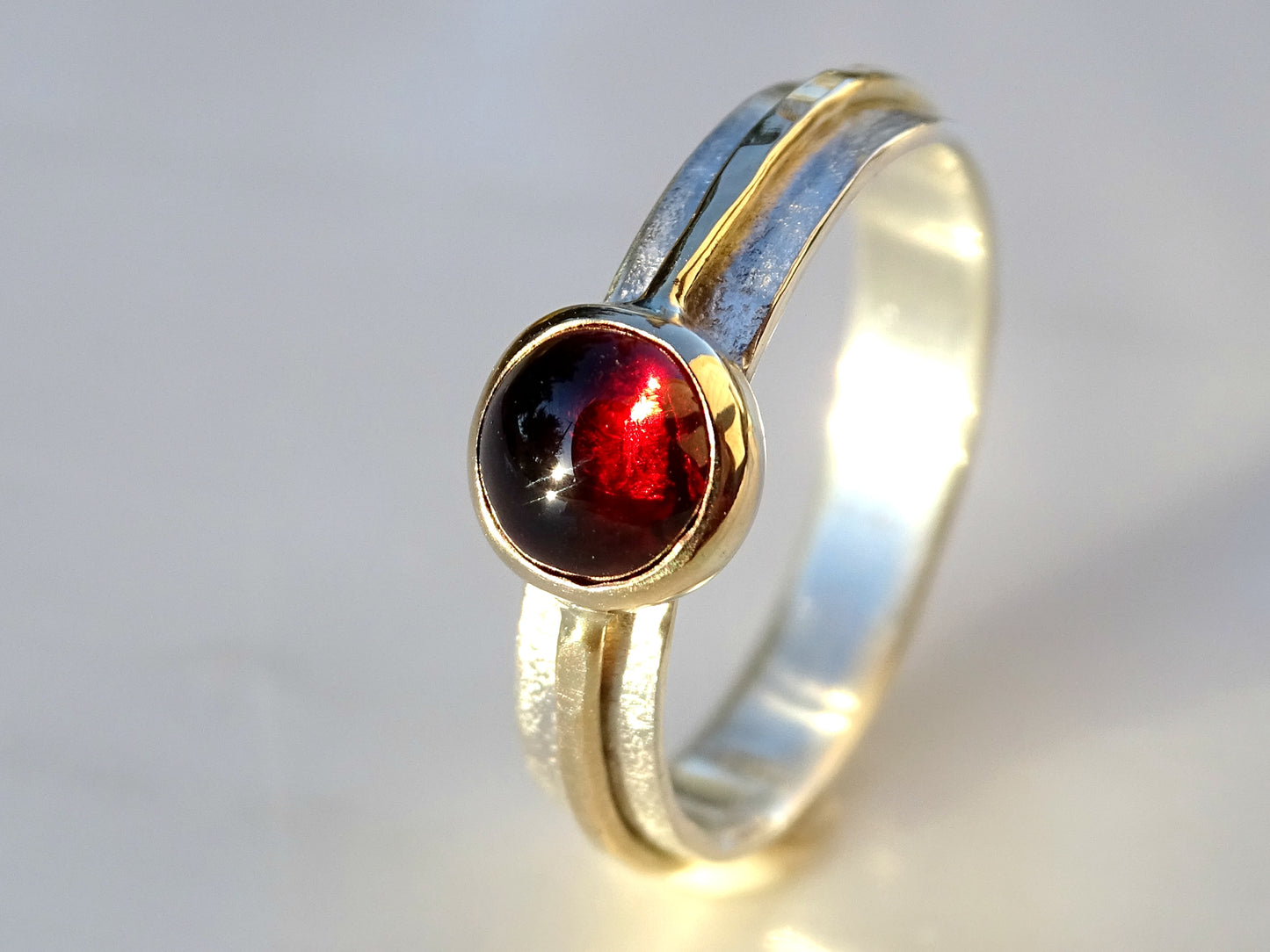 red garnet ring sterling silver and 14k yellow gold, viking style engagement ring - CrazyAss Jewelry Designs