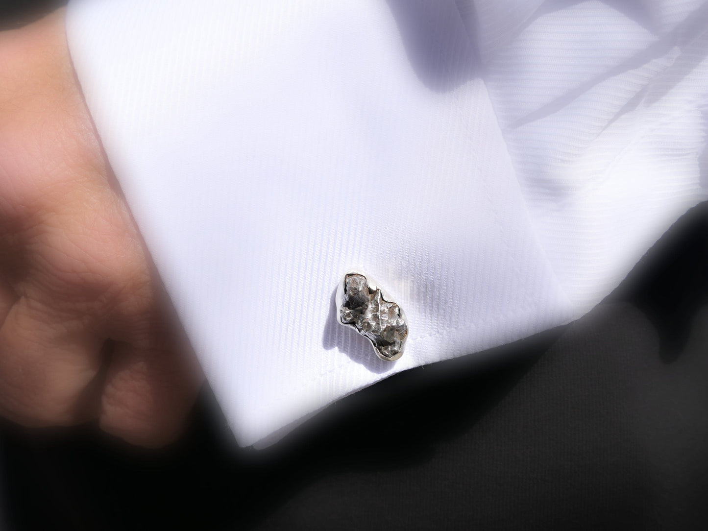 meteorite silver cuff links