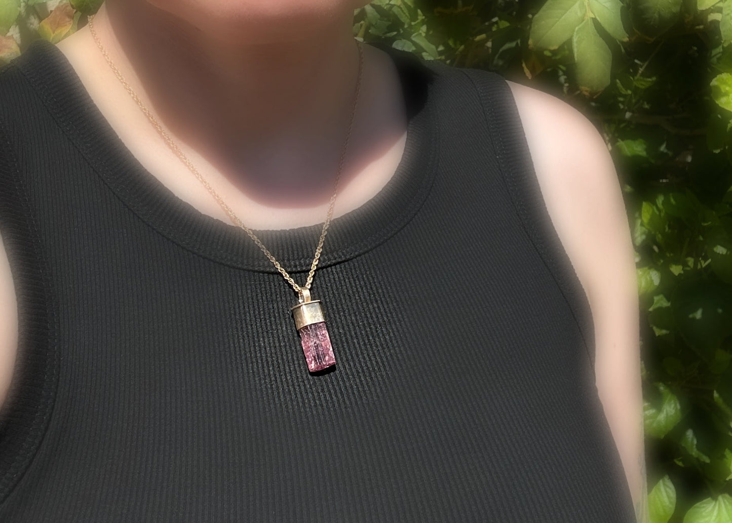 uncut pink tourmaline crystal necklace