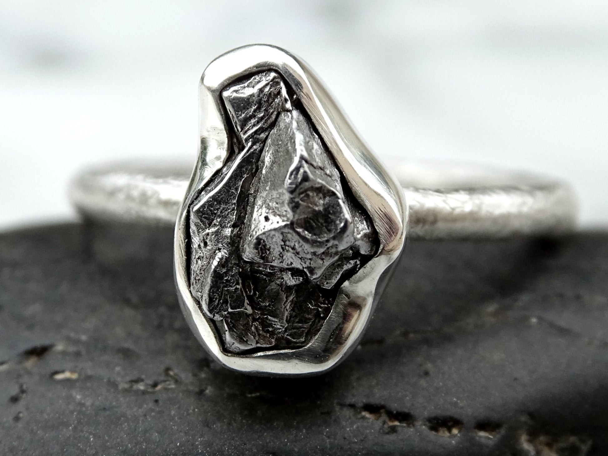 molten silver ring meteorite, silver meteorite ring, unique engagement ring meteorite, shooting star celestial jewelry, unique gift for her - CrazyAss Jewelry Designs