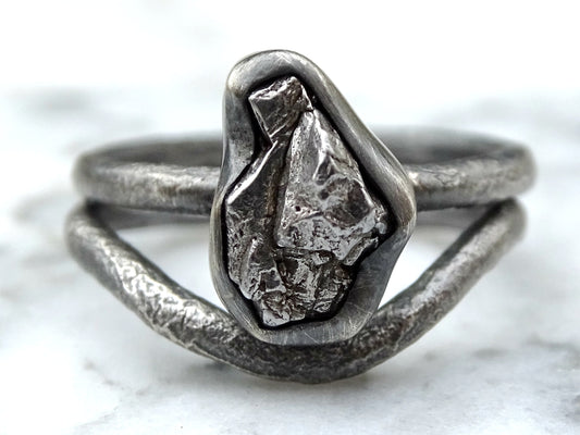 meteorite engagement ring darkened silver