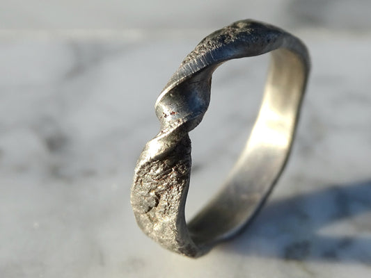 unique infinity ring in black silver, molten one of a kind viking wedding band - CrazyAss Jewelry Designs