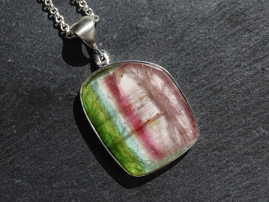 big tourmaline pendant, tourmaline slice pendant silver, watermelon tourmaline crystal necklace for women, anniversary gift for her - CrazyAss Jewelry Designs