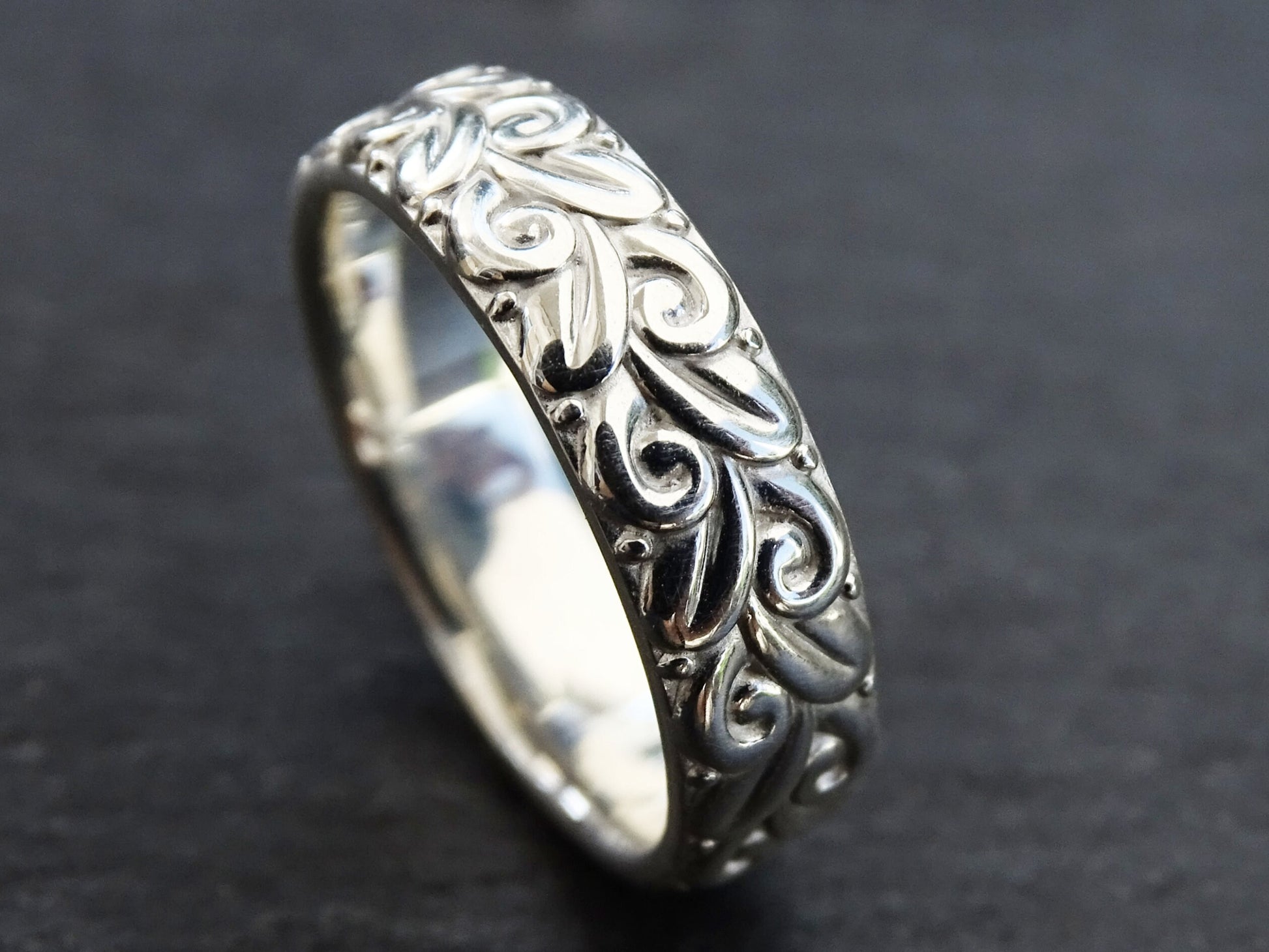 nature engagement ring silver, viking wedding ring silver, sculped silver band, floral wedding band silver eternity ring unique gift for her - CrazyAss Jewelry Designs