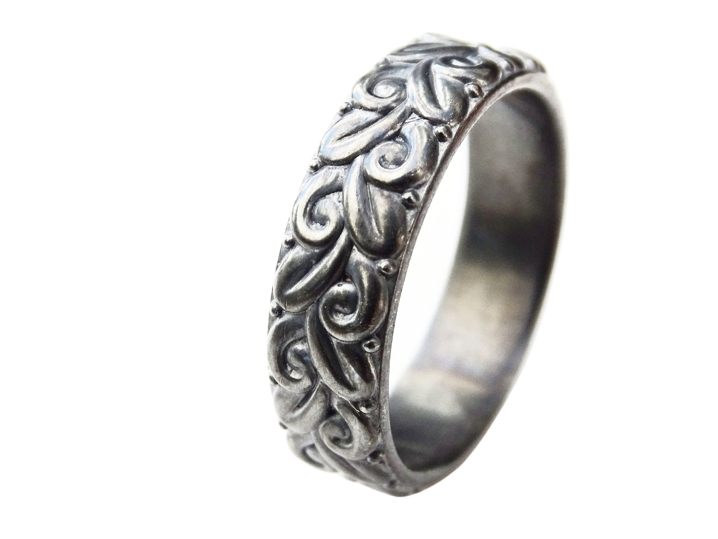floral ring black silver, nature engagement ring silver, viking wedding ring men, sculped silver band, silver eternity ring, unique gift - CrazyAss Jewelry Designs