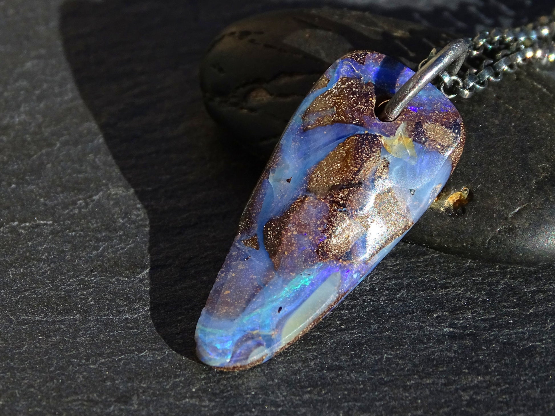 Boulder opal pendant silver, opal necklace silver, Australian opal pendant for women, opal jewelry birthstone gift for her, anniversary gift - CrazyAss Jewelry Designs