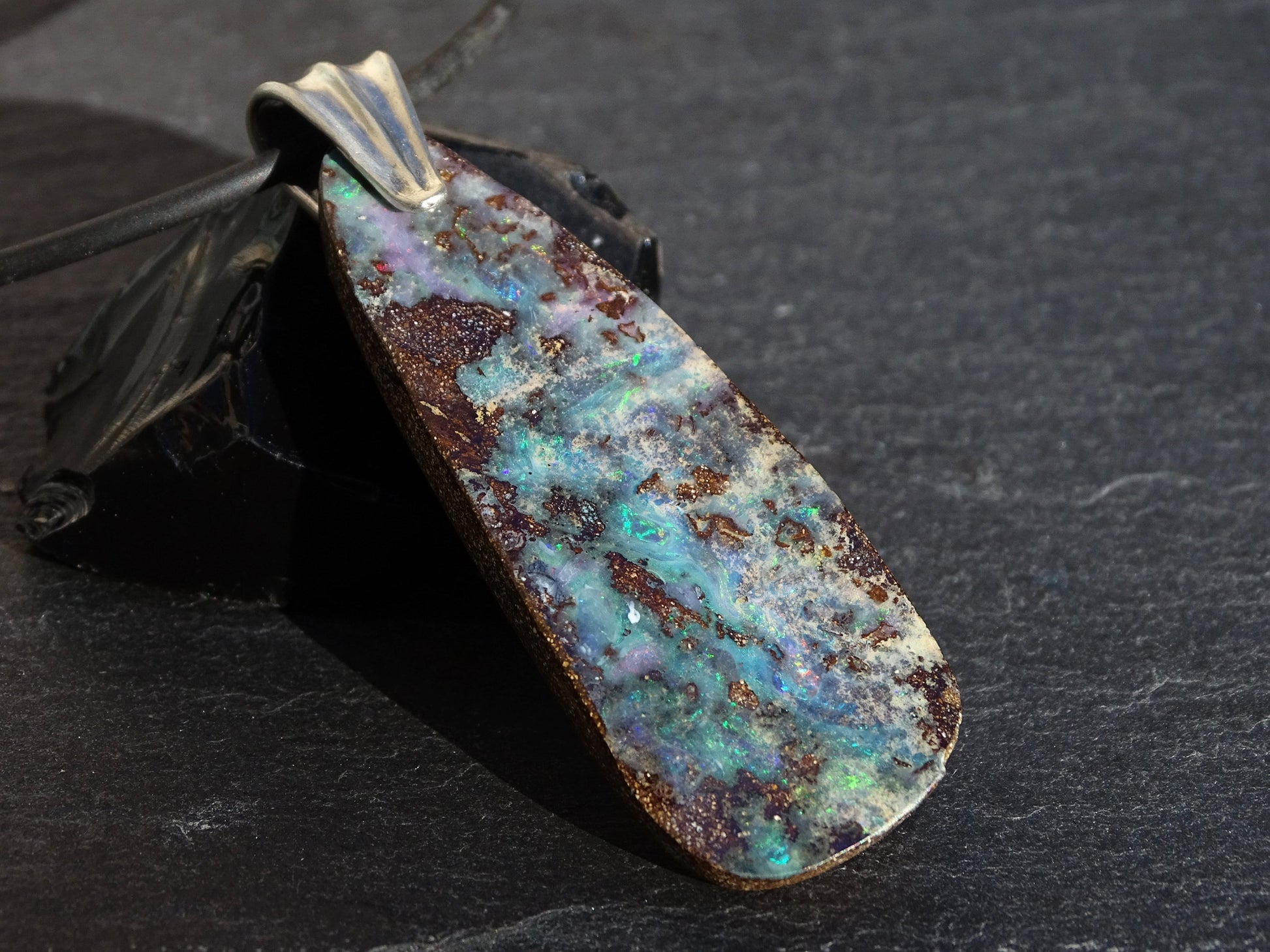 large rainbow Australian boulder opal pendant - CrazyAss Jewelry Designs