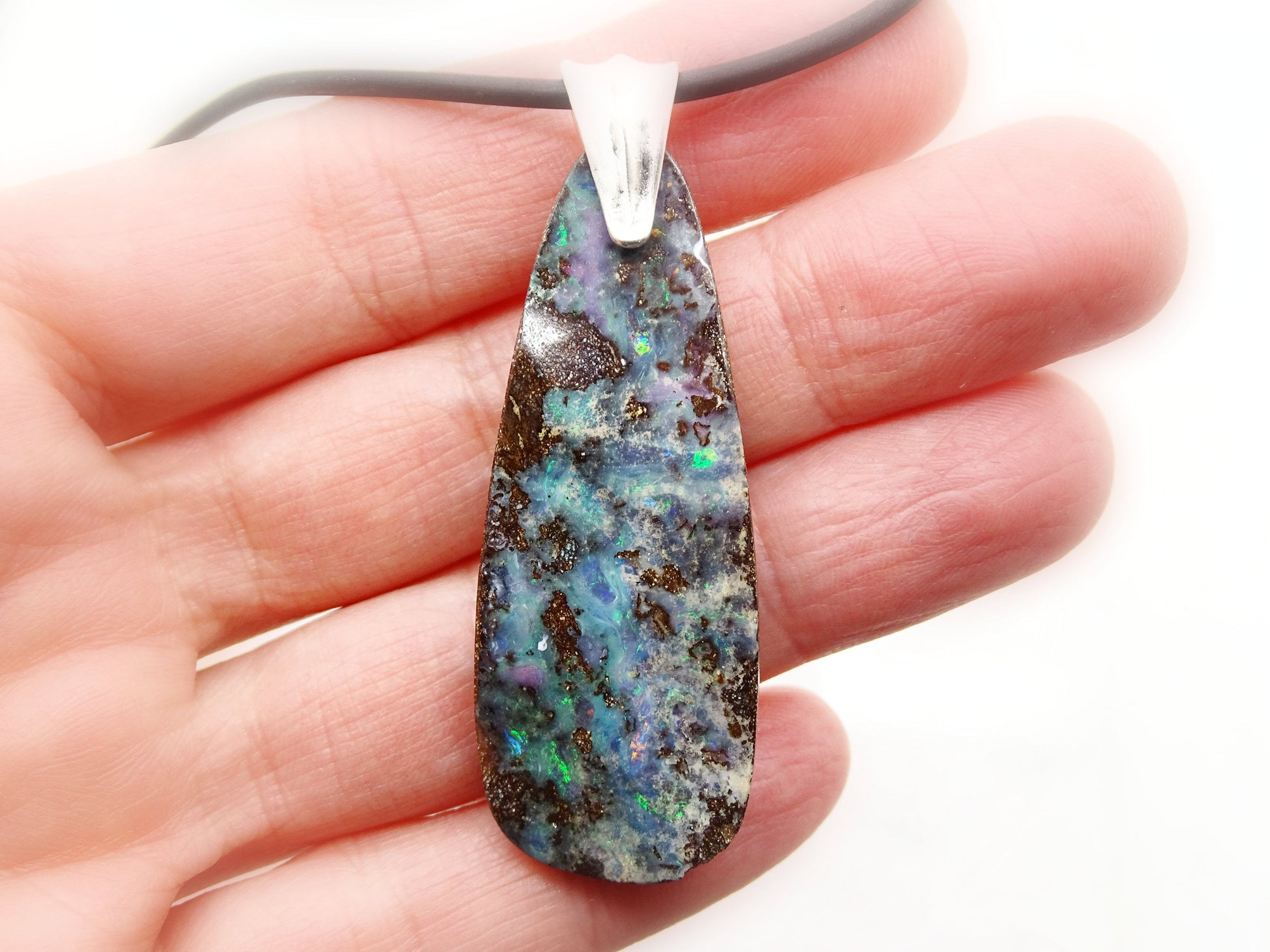 large rainbow Australian boulder opal pendant - CrazyAss Jewelry Designs