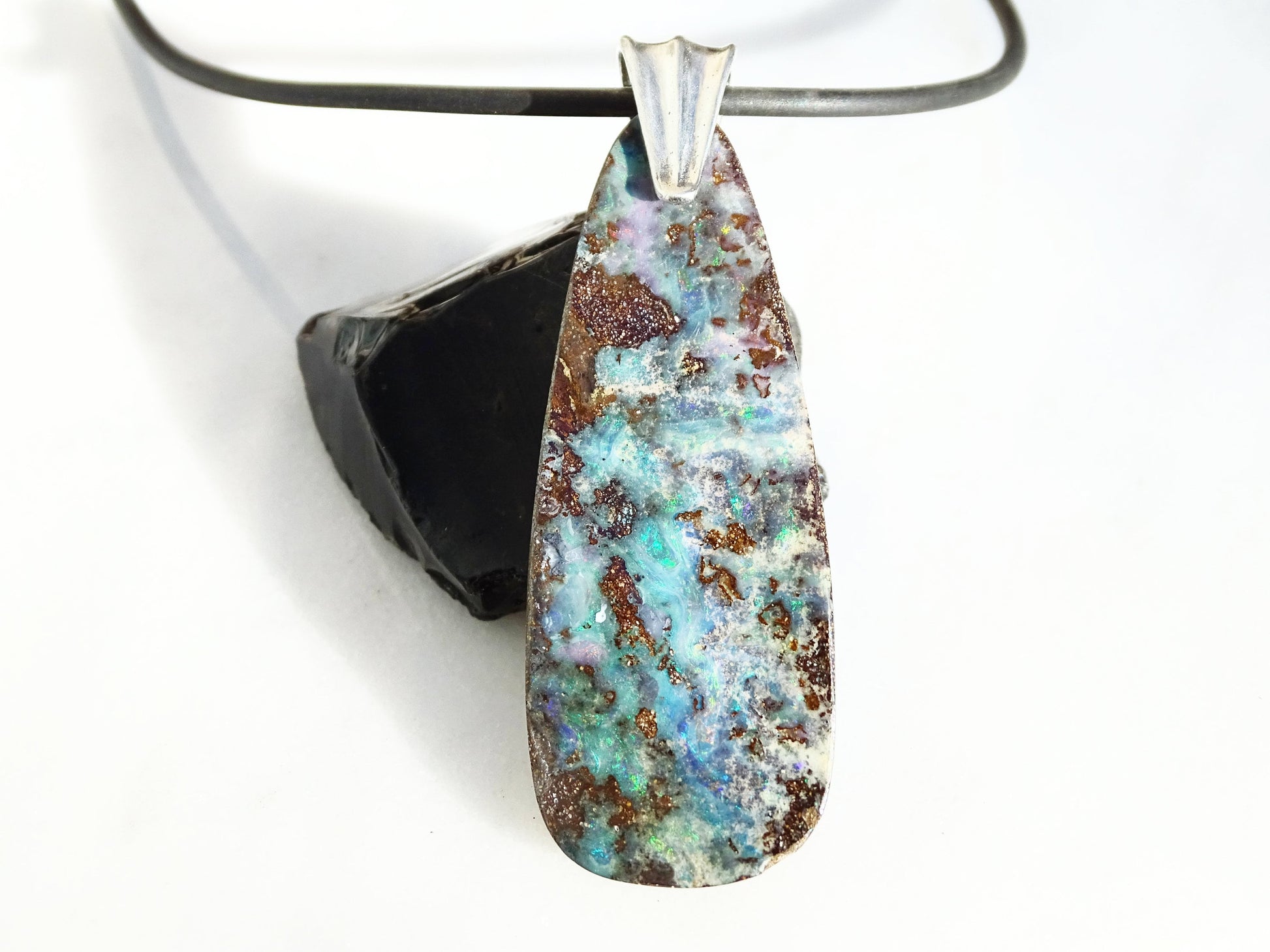 large rainbow Australian boulder opal pendant - CrazyAss Jewelry Designs