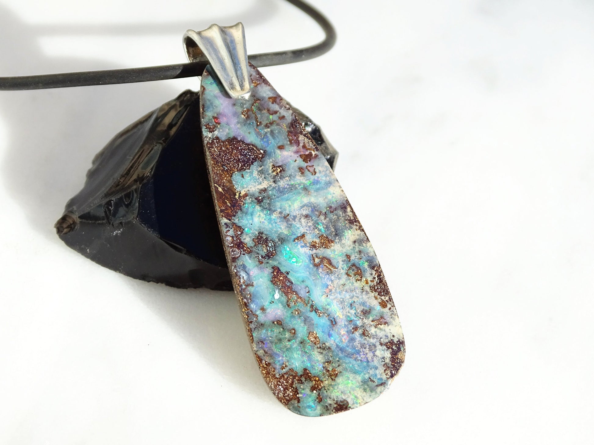 large rainbow Australian boulder opal pendant - CrazyAss Jewelry Designs