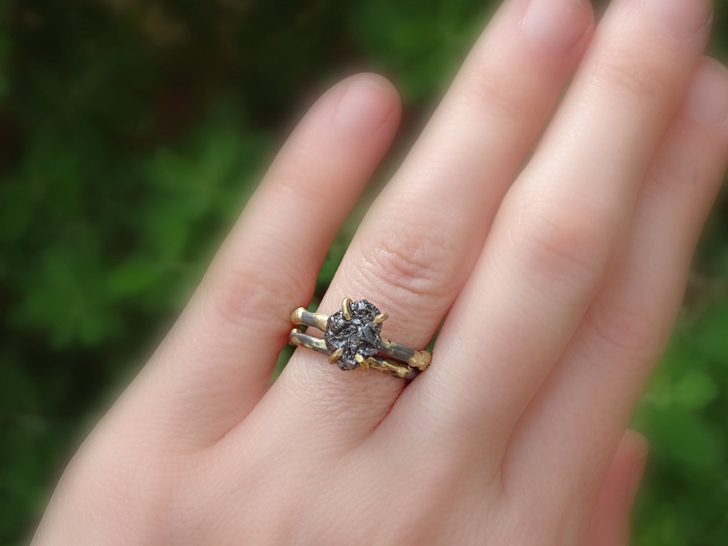 black diamond ring set gold and silver