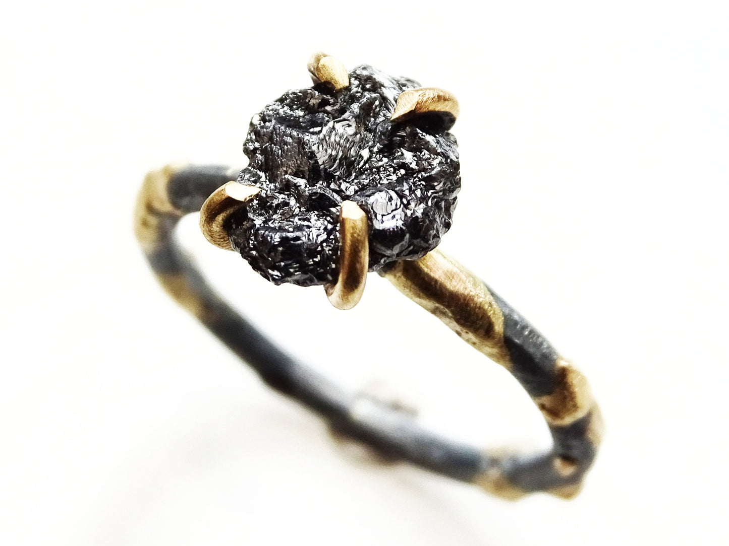 black diamond ring black silver 14k gold