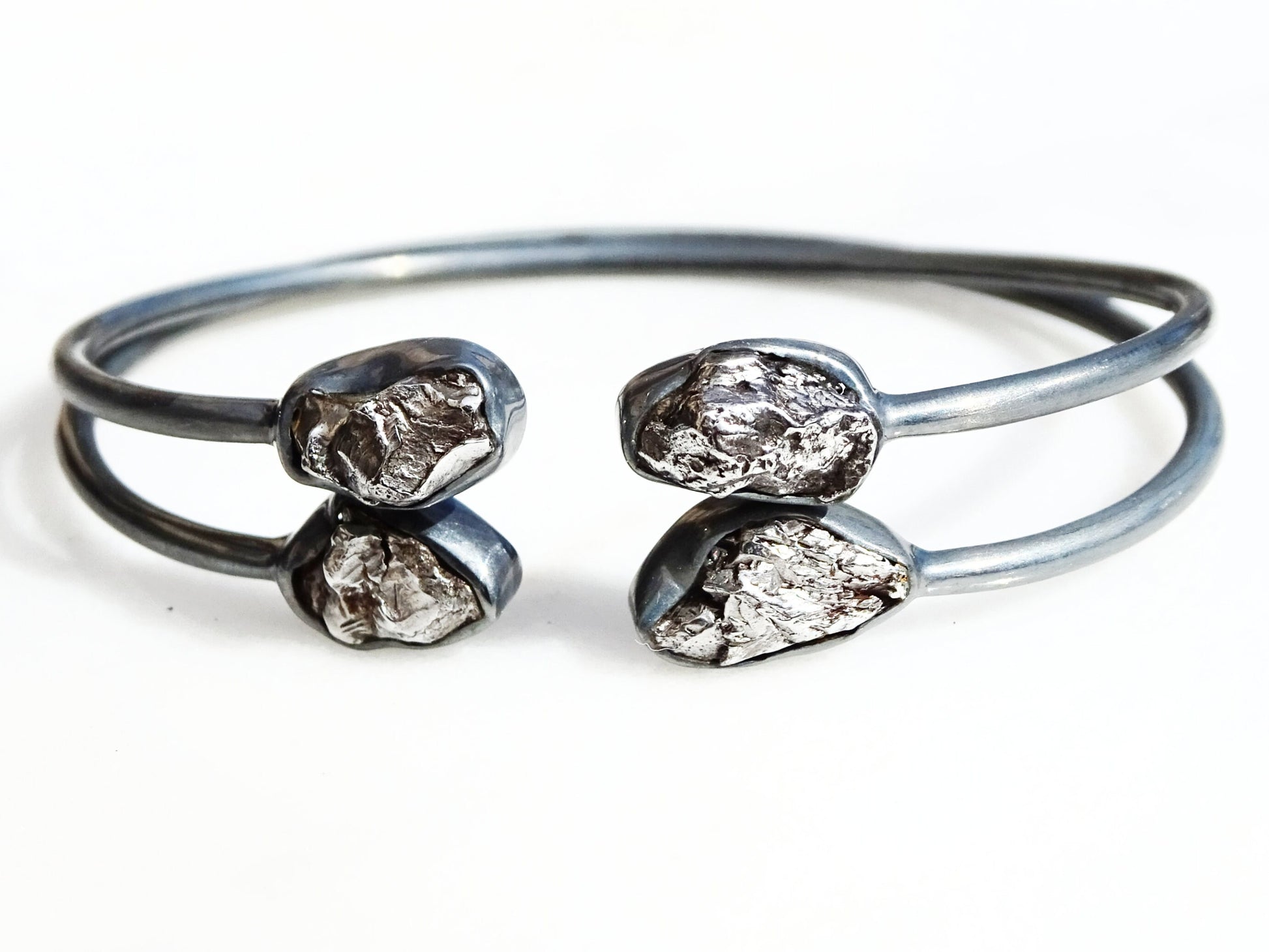 dainty meteorite bracelet black silver meteorite cuff bracelet, stacking bangle silver, meteorite jewelry, gift for wife, anniversary gift - CrazyAss Jewelry Designs